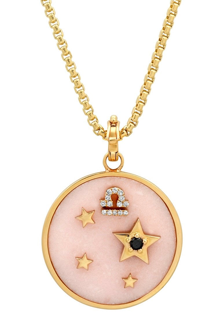 Large Pink Opal Zodiac Necklace - Aquarius on 18” Chain (Other Signs by Special Order)