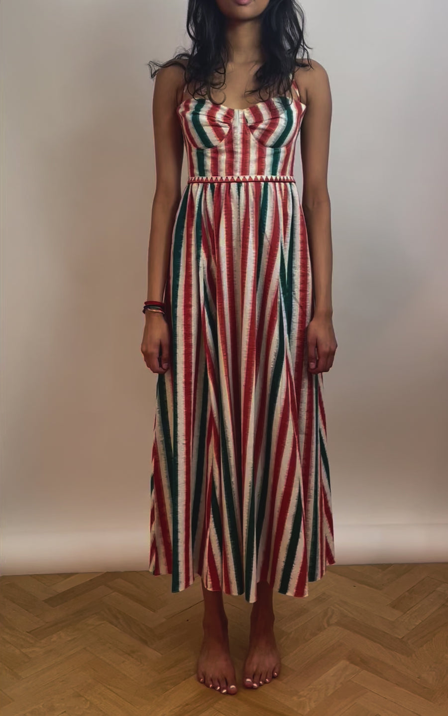 Johanna Dress - Ikat Stripes Brown Green