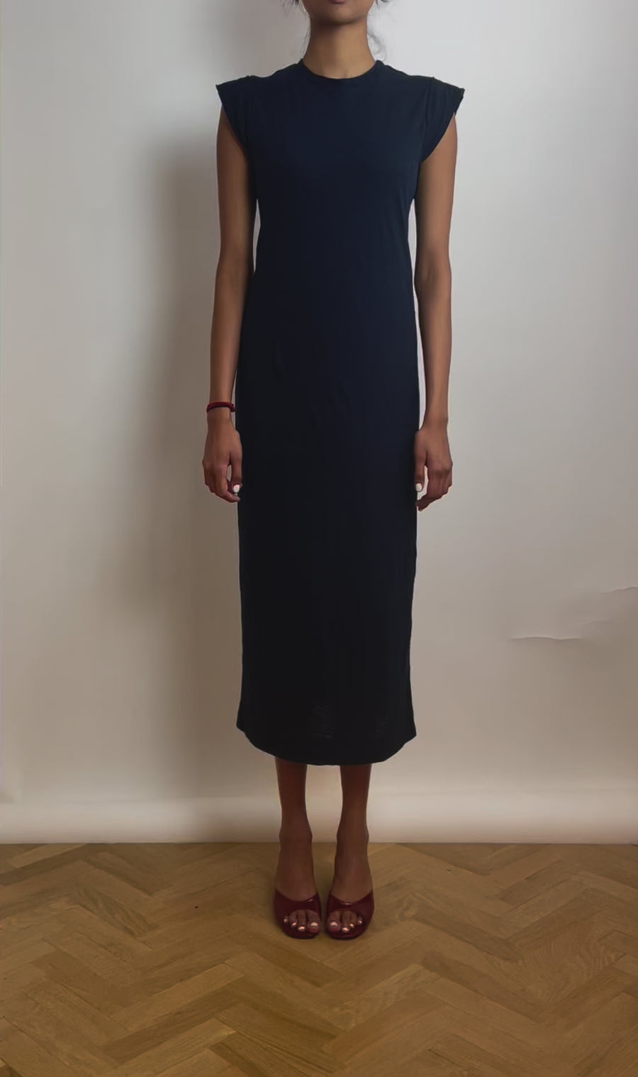 Supima Slub Scooped Hem Midi Dress - New Navy