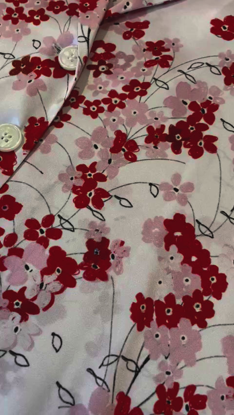 Pyjama Louis Pants - Medium Flower - Red & Pink on White