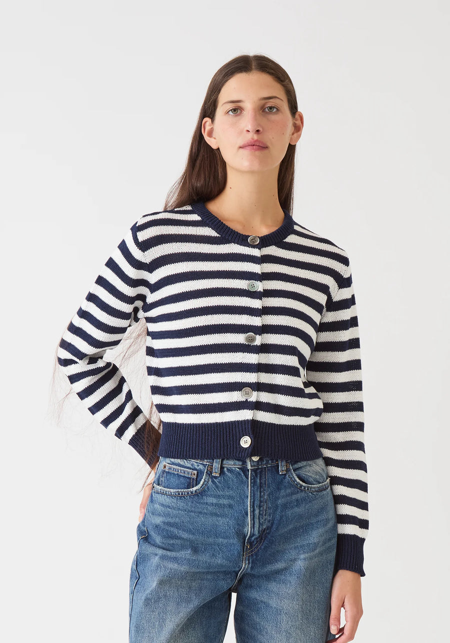 Savannah Striped Cardigan - Navy/Off-White