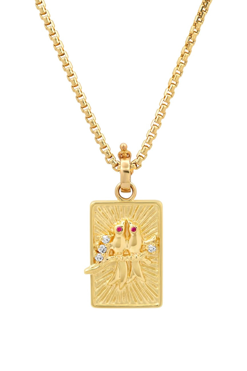 Small Gold Lovebirds Necklace - All Gold on 16” chain