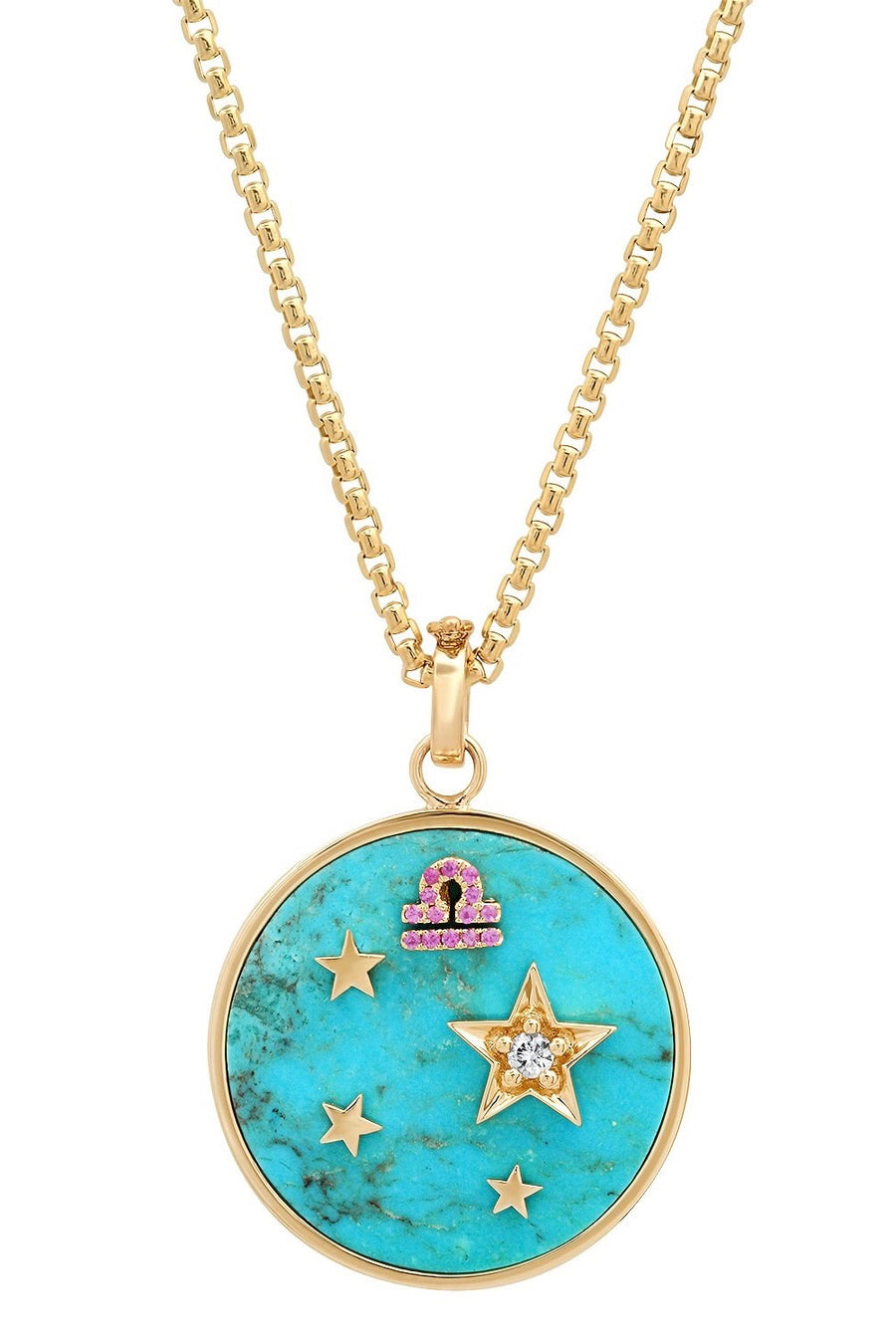 Large Turquoise Zodiac Necklace - Libra on 16” Chain (Other Signs by Special Order)