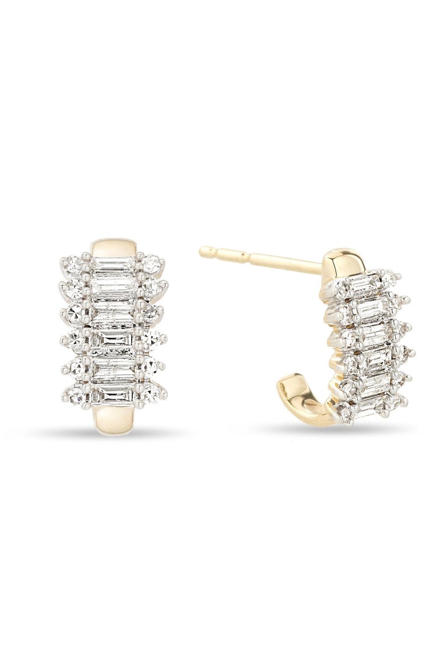 Stack Baguette J Hoops (Pair) - Yellow Gold