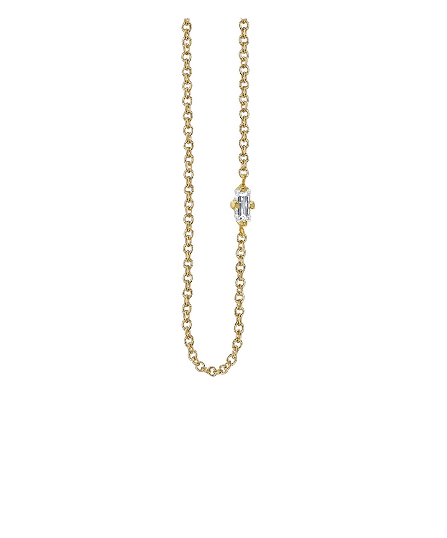 Floating Necklace with White Diamond Baguette - Yellow Gold