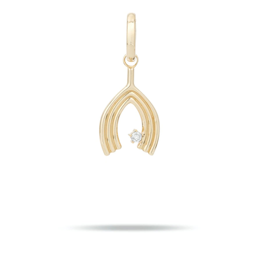 Groovy Large Diamond Wishbone Charm - 14K Yellow Gold