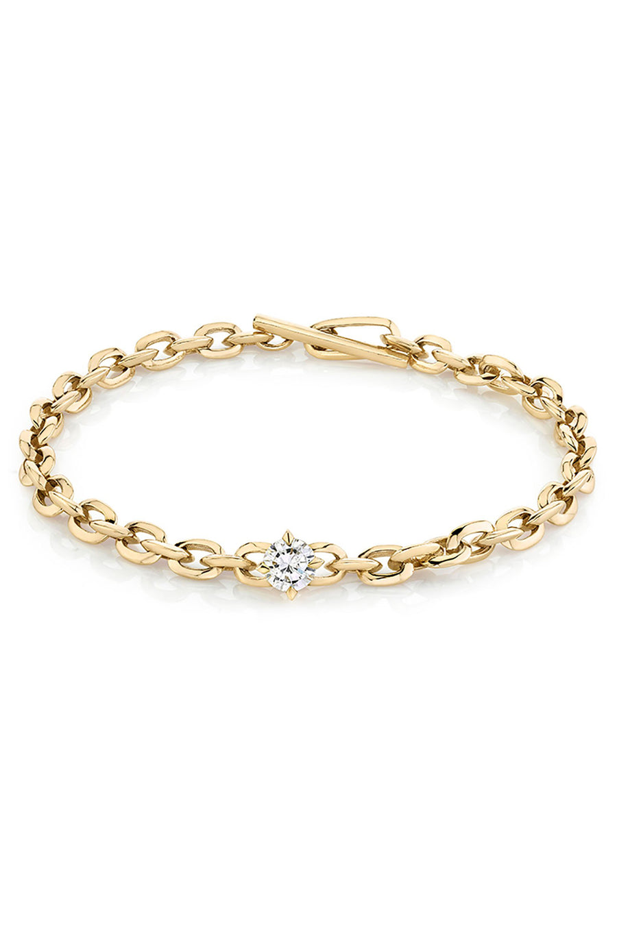 XS Knife Edge Oval Link Bracelet with Diamond Center - Yellow Gold