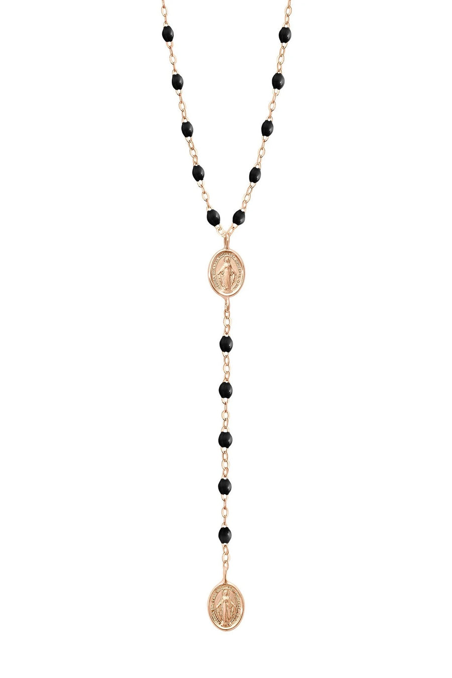 Classic Madone Rosary Necklace - BLACK + ROSE GOLD