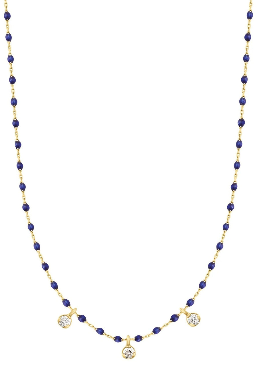 16.5" Mini Gigi 3 Diamond Necklace - Lapis + Yellow Gold