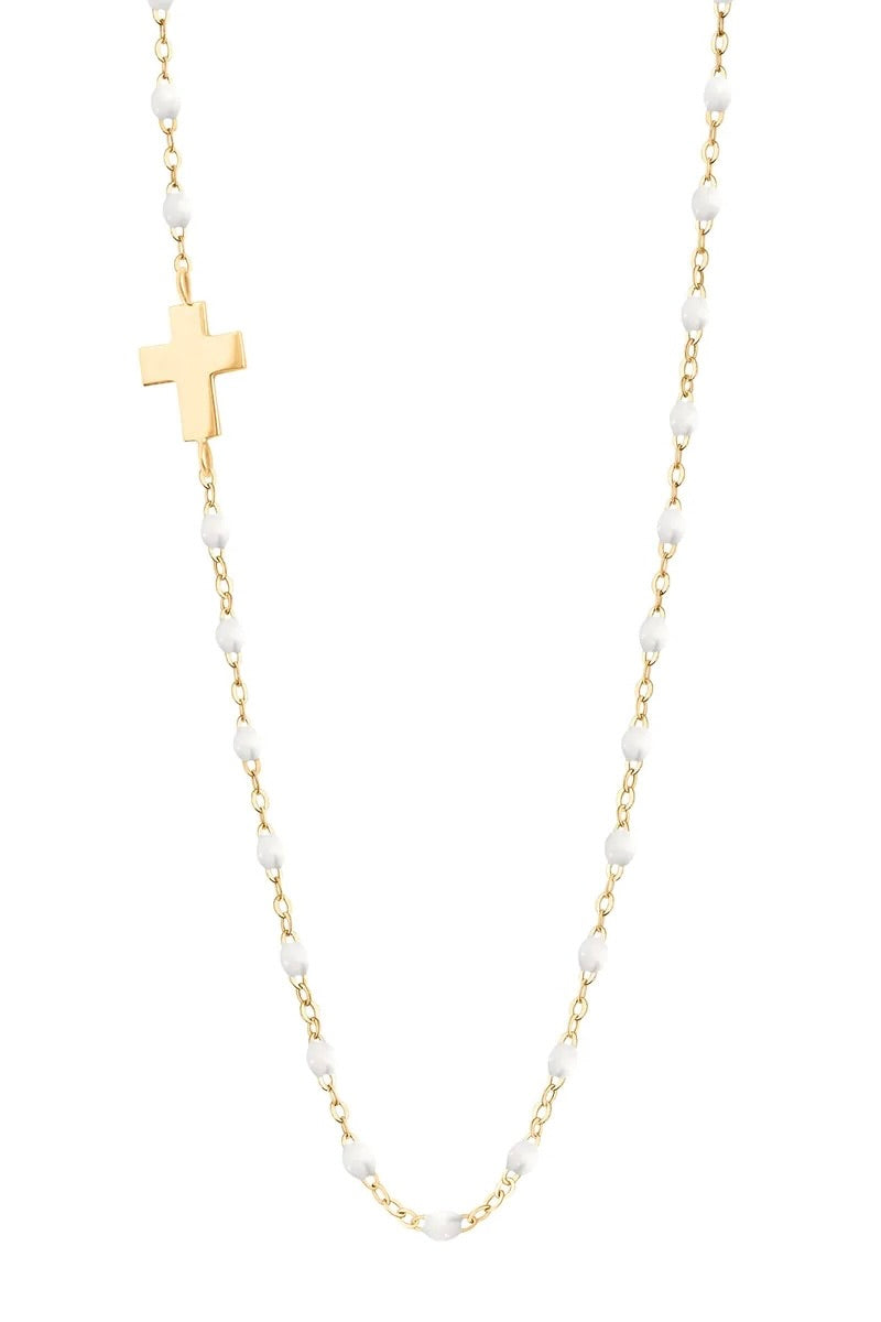 16.5" Side Cross Charm Classic Gigi Necklace - White + Yellow Gold